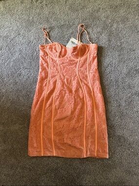 Hello Molly Coral Lace Bustier Mini Dress